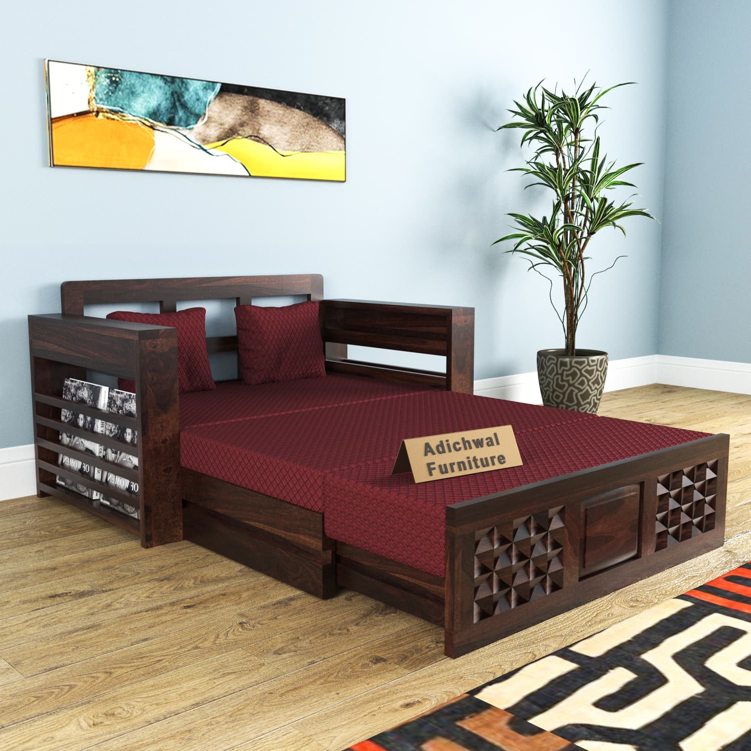 Shisham Wood 2-seater Sofa with Mandala-Craft - Ethnic - Walnut - image 8