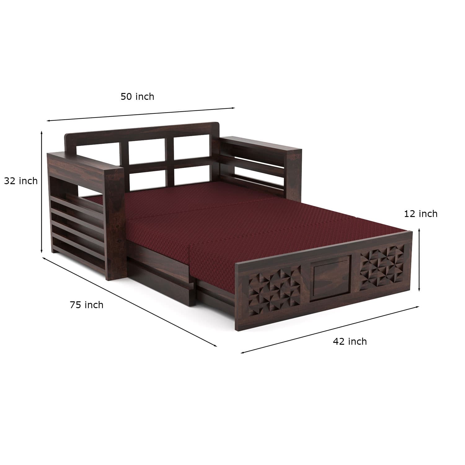 Shisham Wood 2-seater Sofa with Mandala-Craft - Ethnic - Walnut - image 9