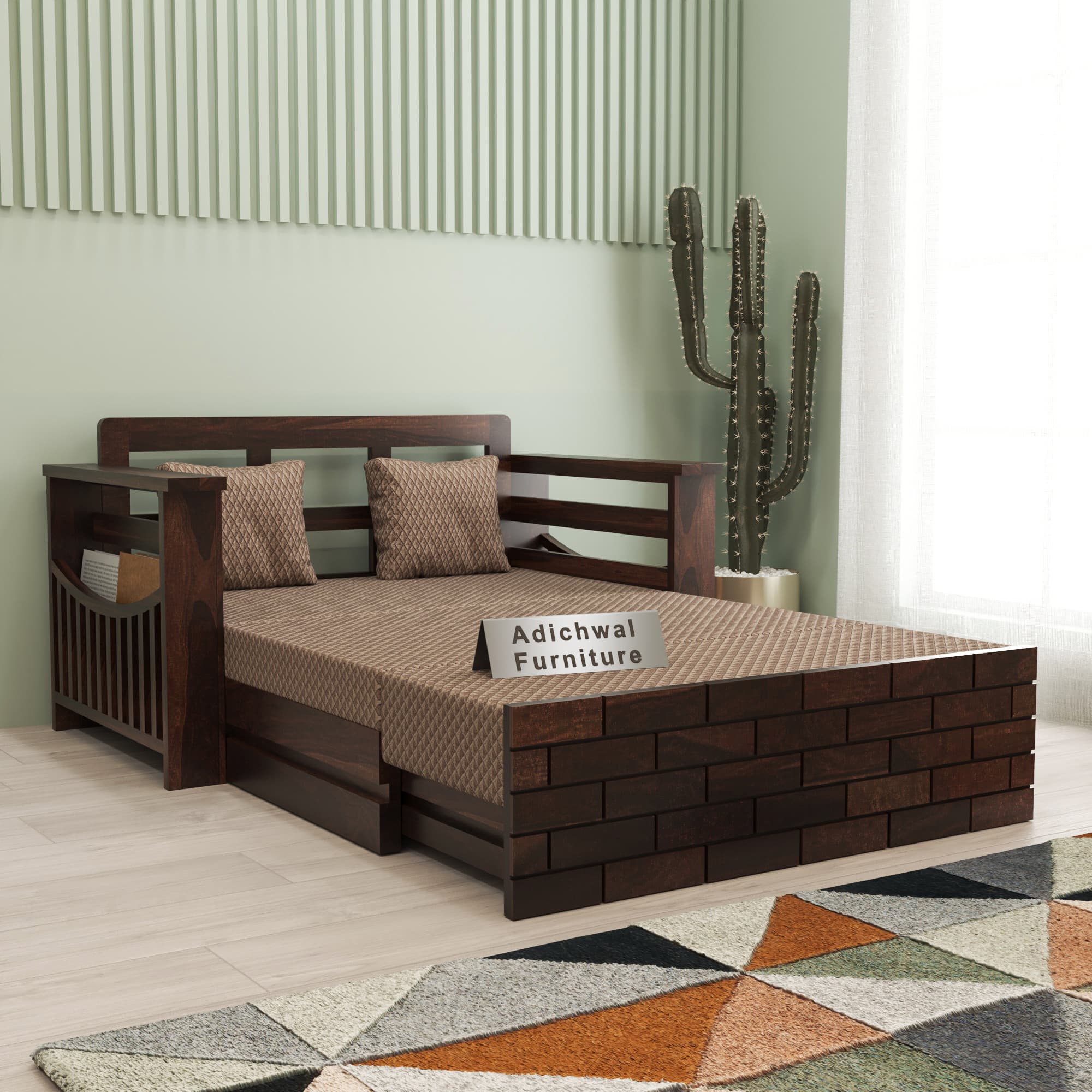 Shisham Wood 2-seater Sofa with UrbanBrick - Urban - Walnut