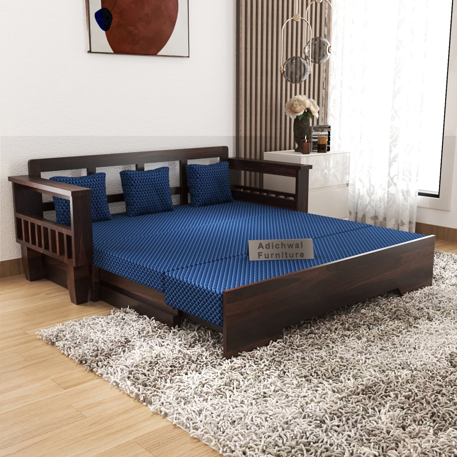 Shisham Wood 3-seater Sofa with Classic Grain - Classic - Walnut - image 3