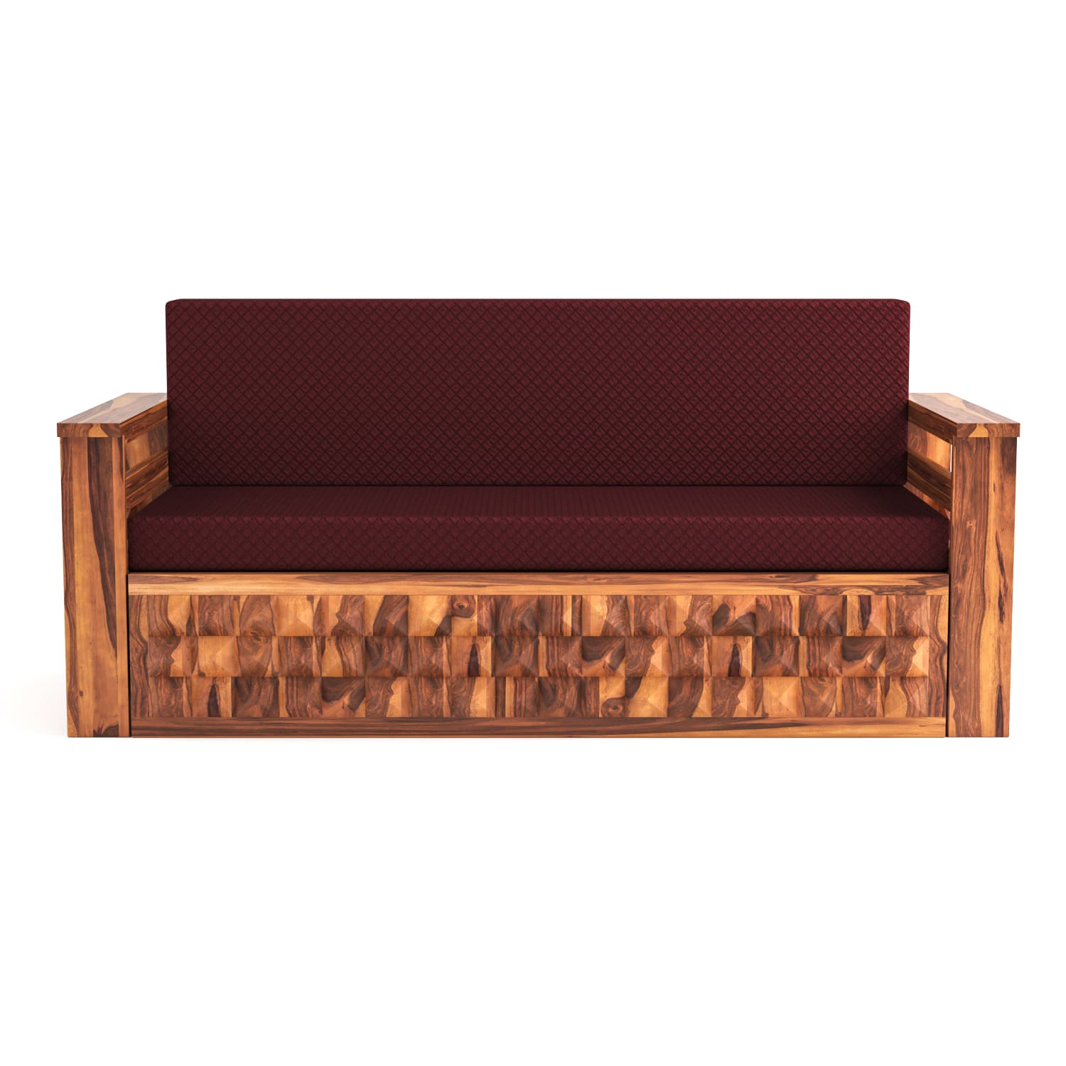 Shisham Wood 3-seater Sofa with DiamondCarve - Full-Back - Honey - image 3