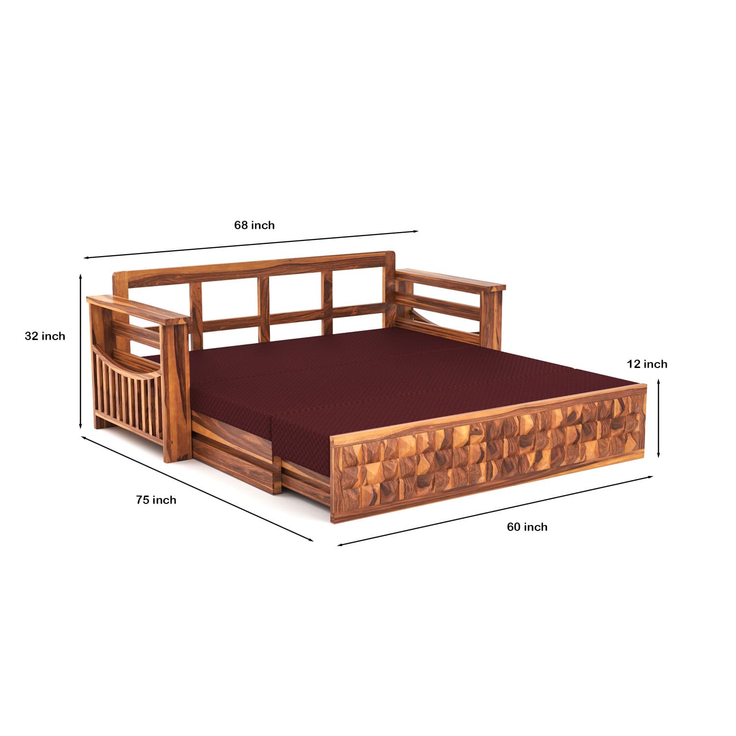Shisham Wood 3-seater Sofa with DiamondCarve - Full-Back - Honey - image 5