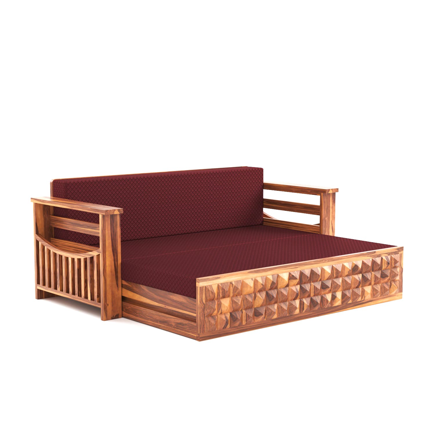 Shisham Wood 3-seater Sofa with DiamondCarve - Full-Back - Honey - image 6