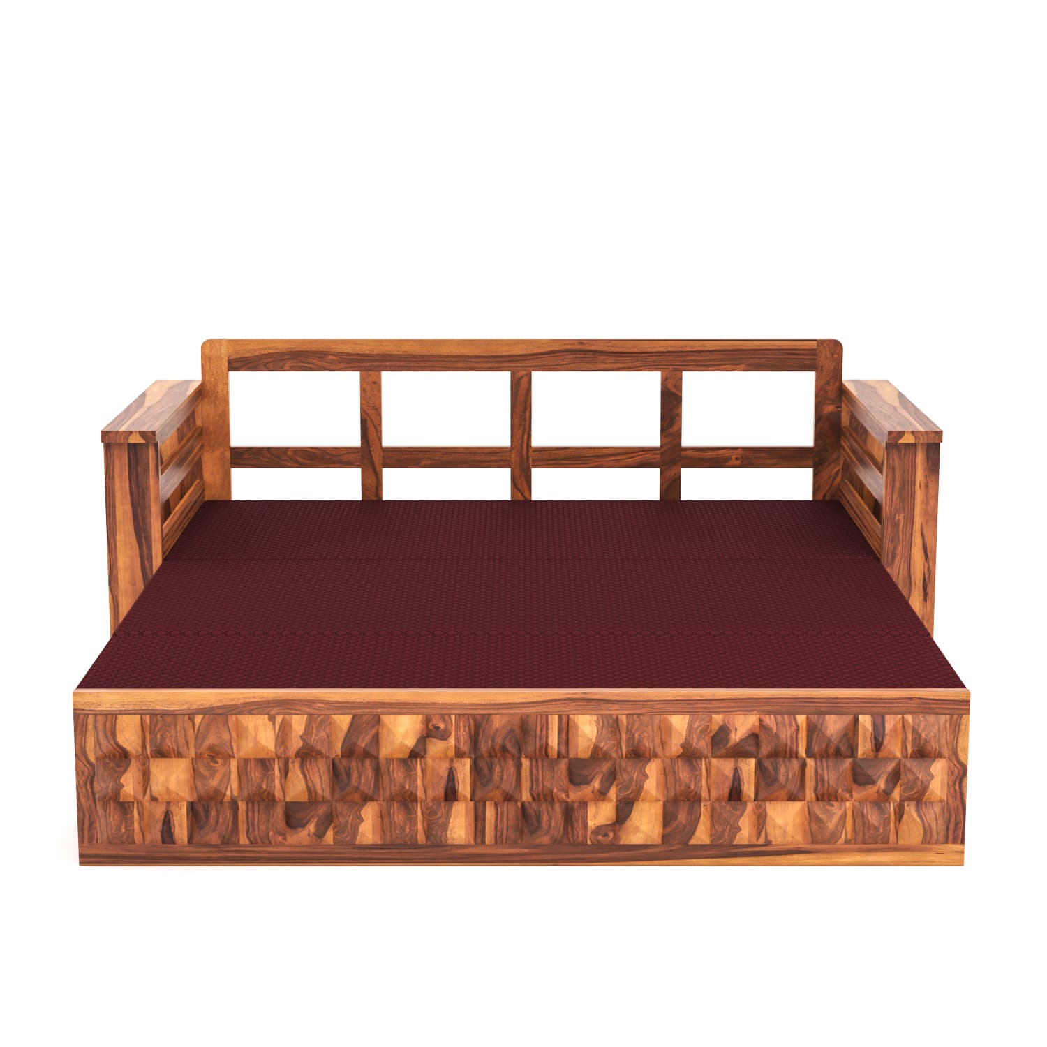 Shisham Wood 3-seater Sofa with DiamondCarve - Full-Back - Honey - image 7