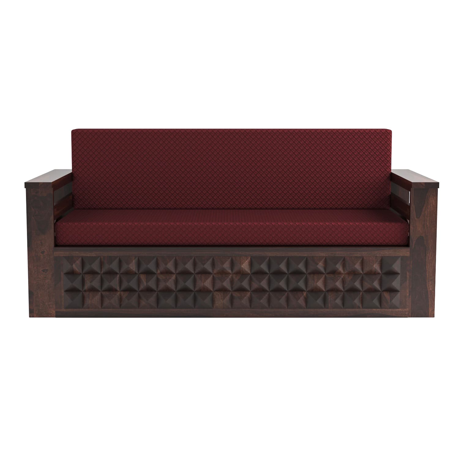 Shisham Wood 3-seater Sofa with DiamondCarve - Full-Back - Walnut