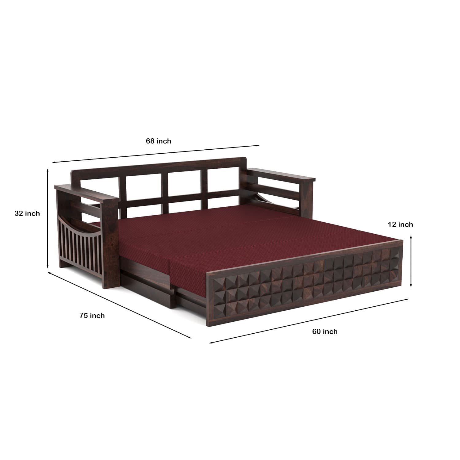 Shisham Wood 3-seater Sofa with DiamondCarve - Full-Back - Walnut - image 4