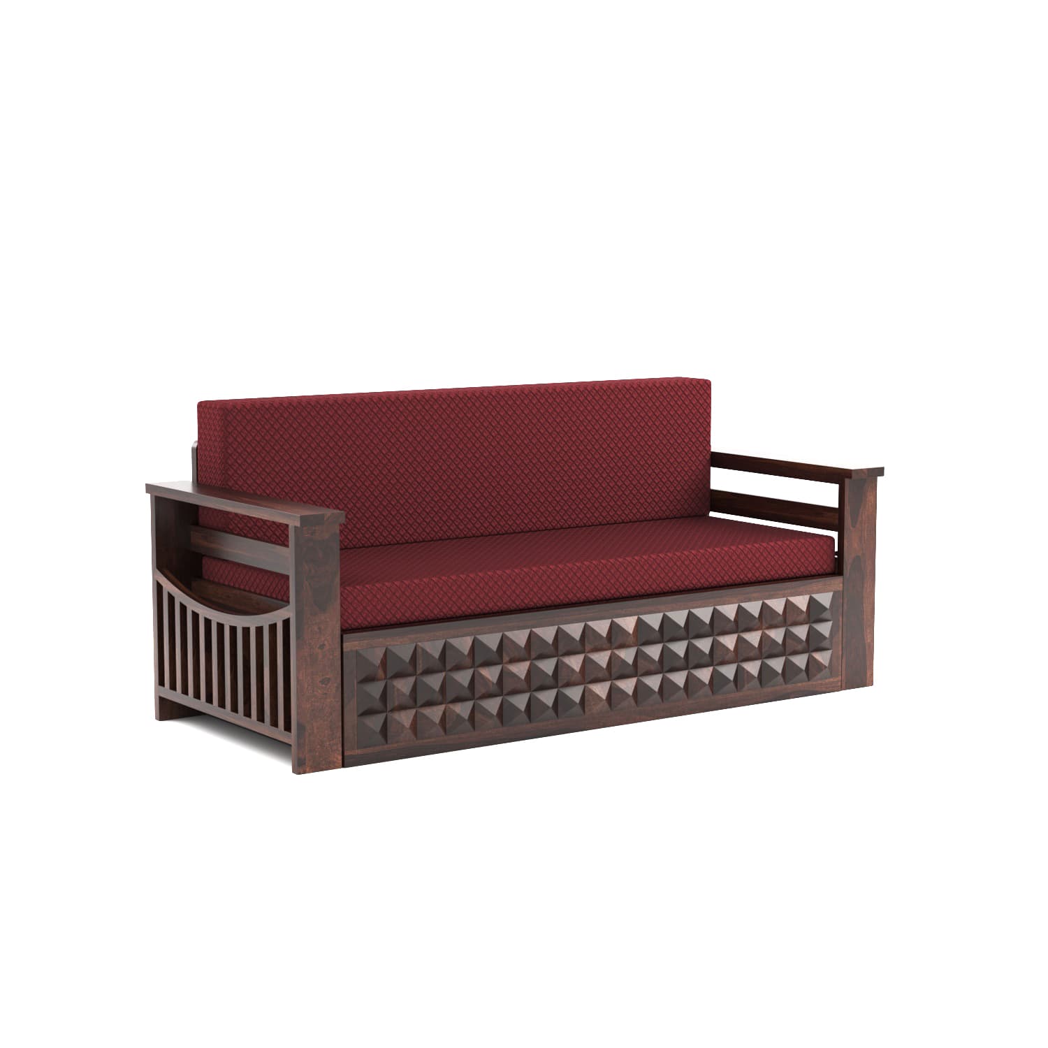 Shisham Wood 3-seater Sofa with DiamondCarve - Full-Back - Walnut - image 5