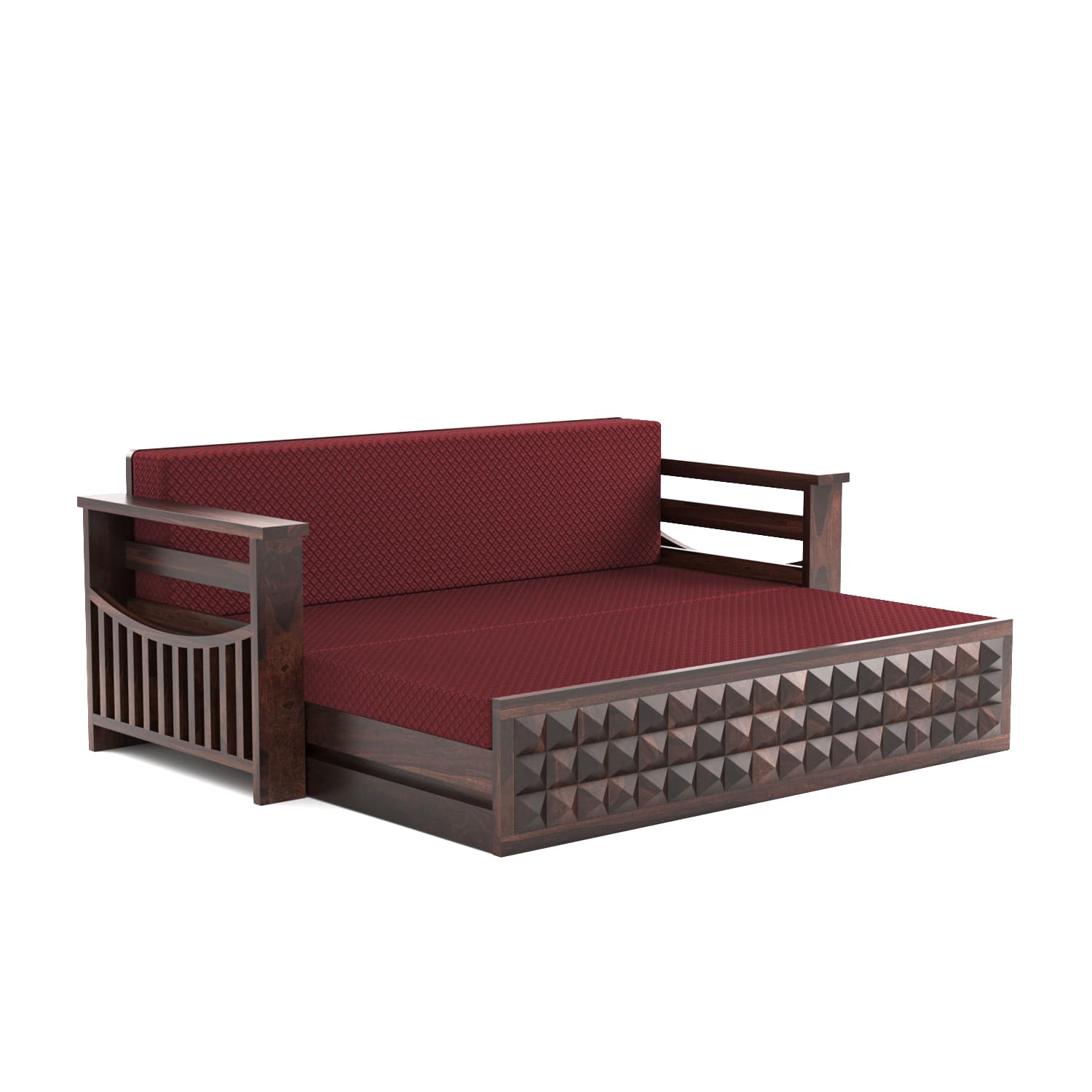Shisham Wood 3-seater Sofa with DiamondCarve - Full-Back - Walnut - image 6