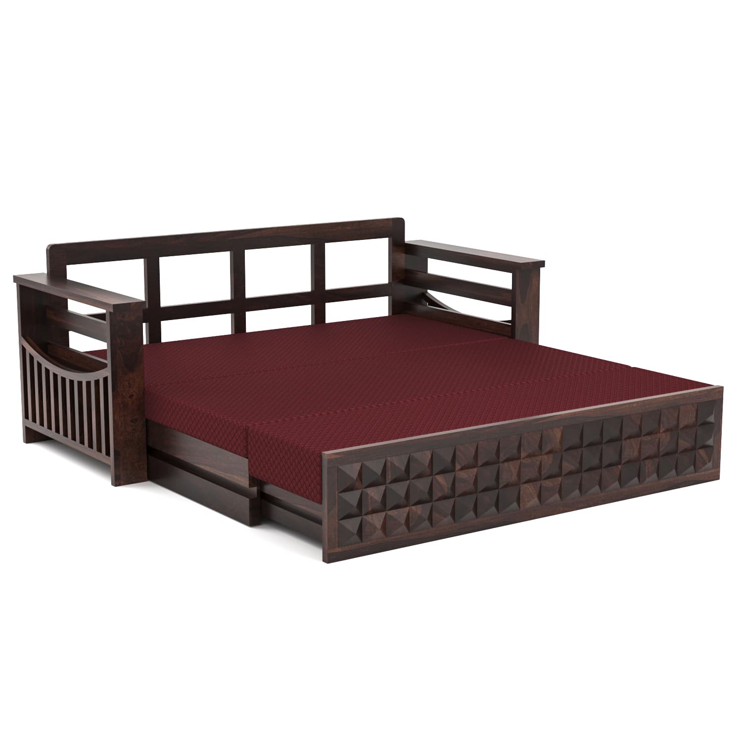 Shisham Wood 3-seater Sofa with DiamondCarve - Full-Back - Walnut - image 8