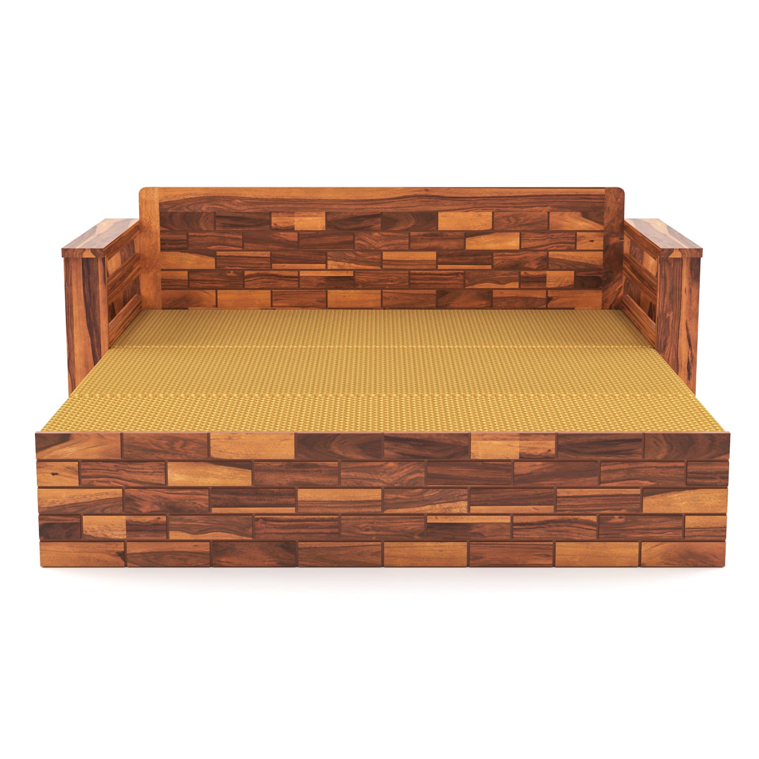Shisham Wood 3-seater Sofa with GeoDiamond - Open-Rail - Honey - image 3