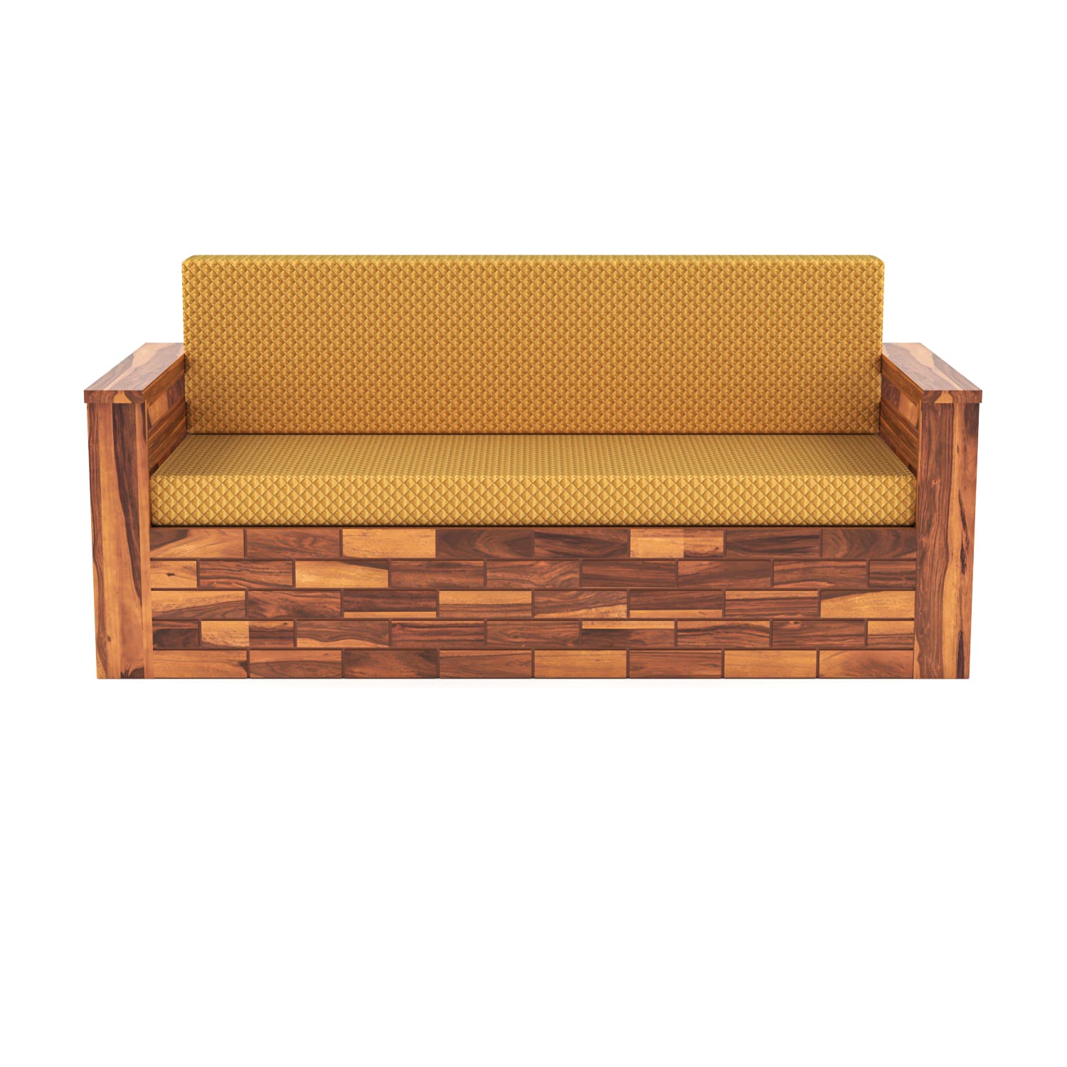 Shisham Wood 3-seater Sofa with GeoDiamond - Open-Rail - Honey - image 7