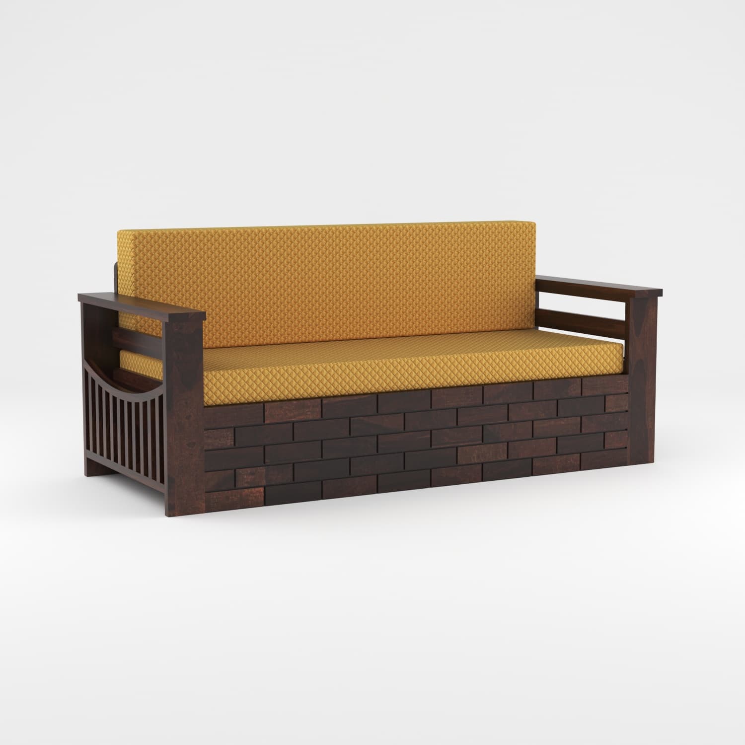 Shisham Wood 3-seater Sofa with GeoDiamond - Open-Rail - Walnut - image 3