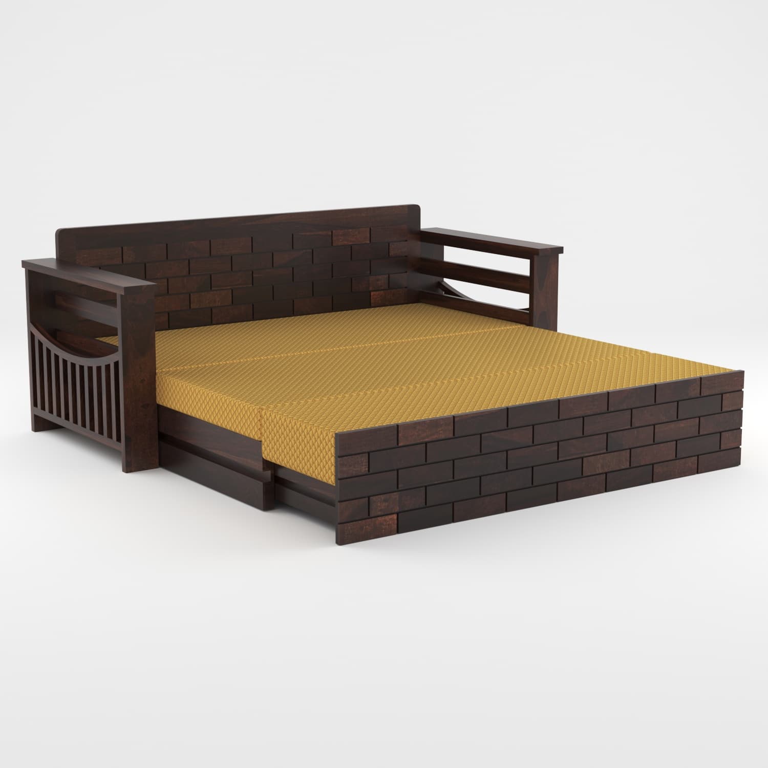 Shisham Wood 3-seater Sofa with GeoDiamond - Open-Rail - Walnut - image 5