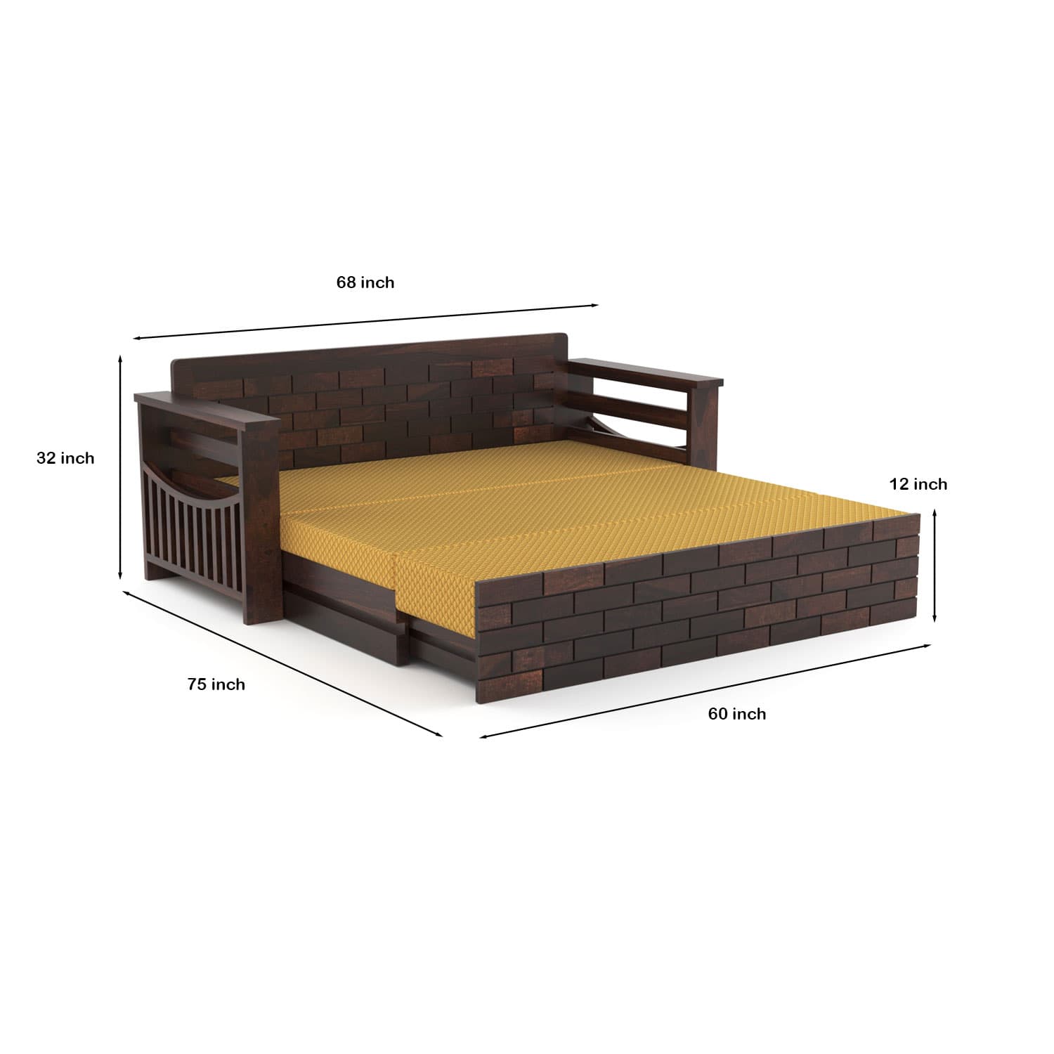 Shisham Wood 3-seater Sofa with GeoDiamond - Open-Rail - Walnut - image 6
