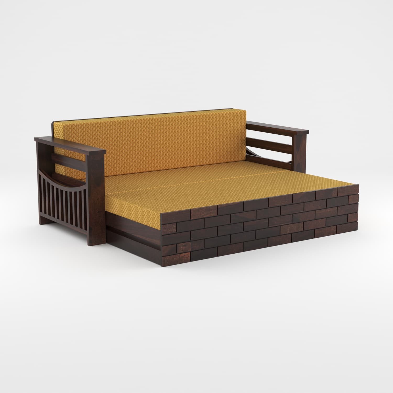 Shisham Wood 3-seater Sofa with GeoDiamond - Open-Rail - Walnut - image 7