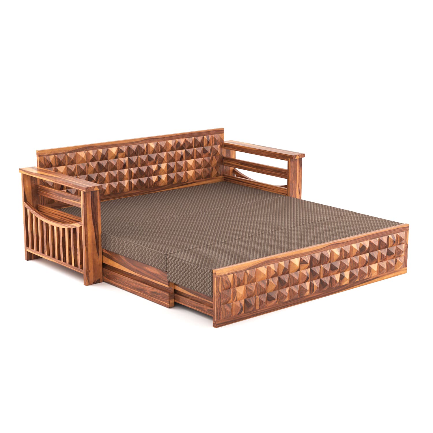 Shisham Wood 3-seater Sofa with Heritage Brick-Art - Heritage - Honey - image 3
