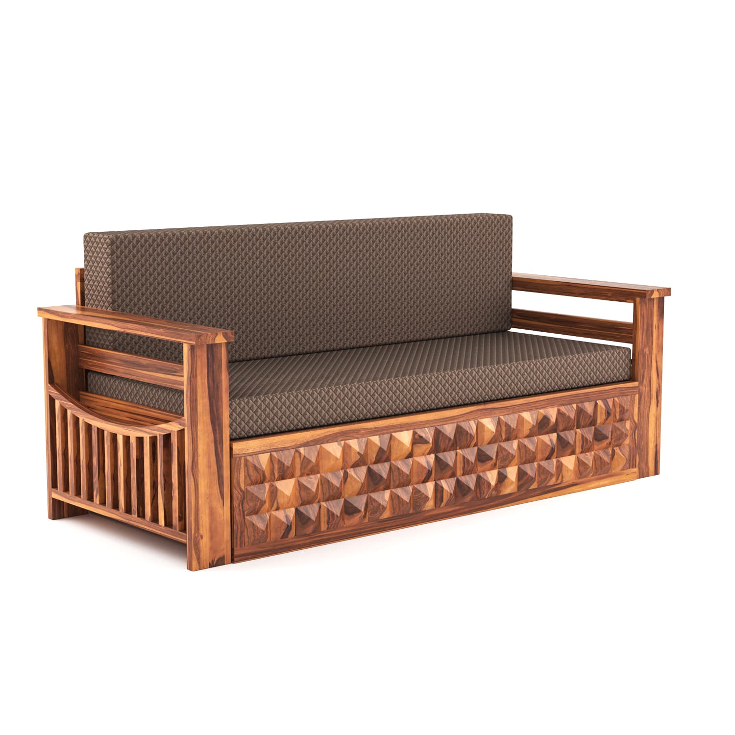 Shisham Wood 3-seater Sofa with Heritage Brick-Art - Heritage - Honey - image 5