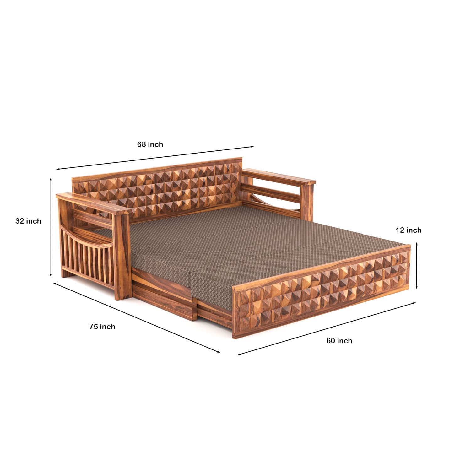 Shisham Wood 3-seater Sofa with Heritage Brick-Art - Heritage - Honey - image 6