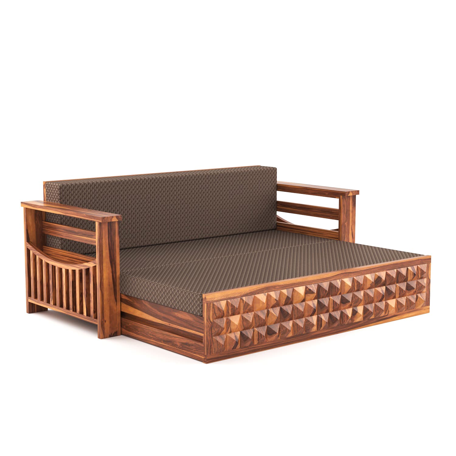 Shisham Wood 3-seater Sofa with Heritage Brick-Art - Heritage - Honey - image 7