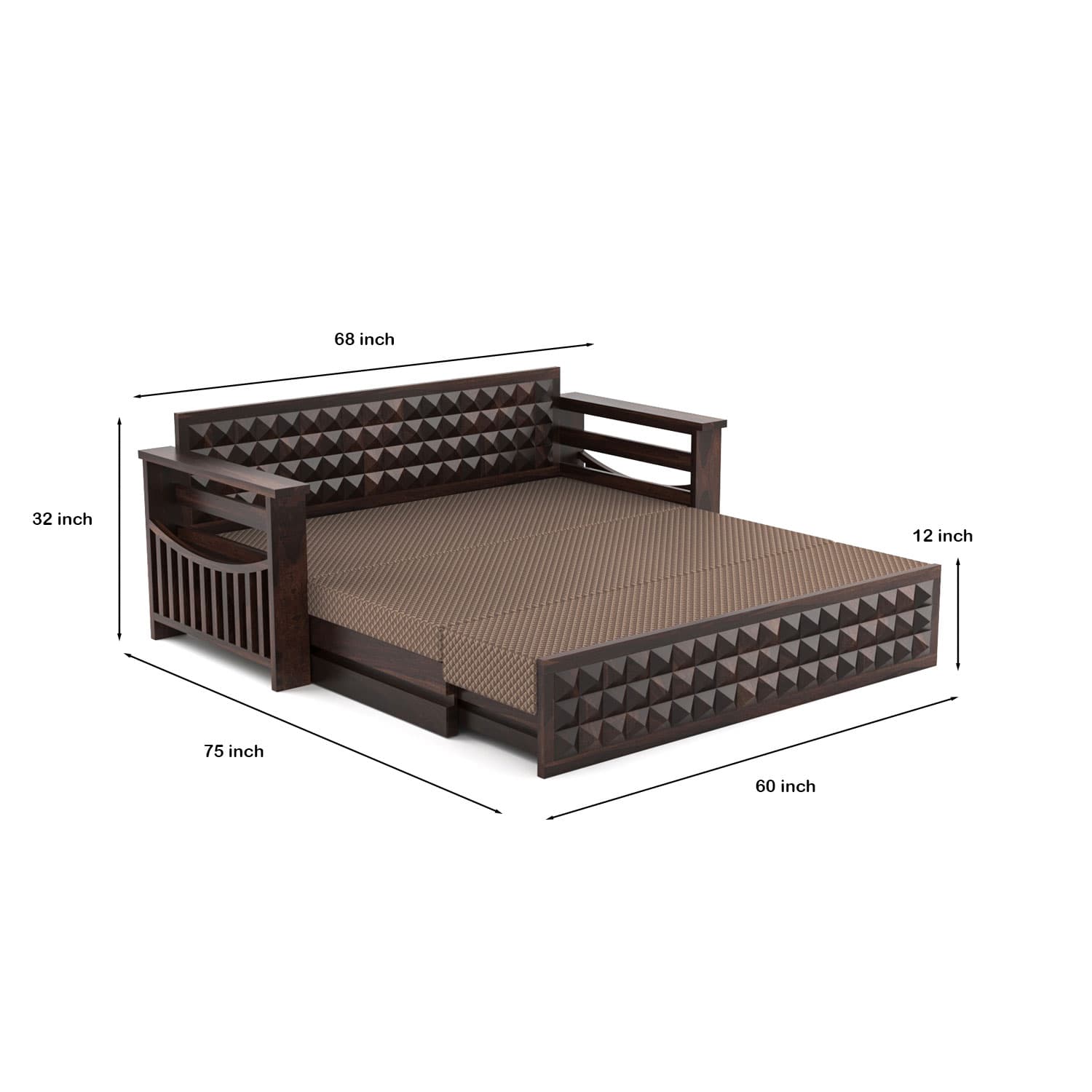 Shisham Wood 3-seater Sofa with Heritage Brick-Art - Heritage - Walnut - image 4