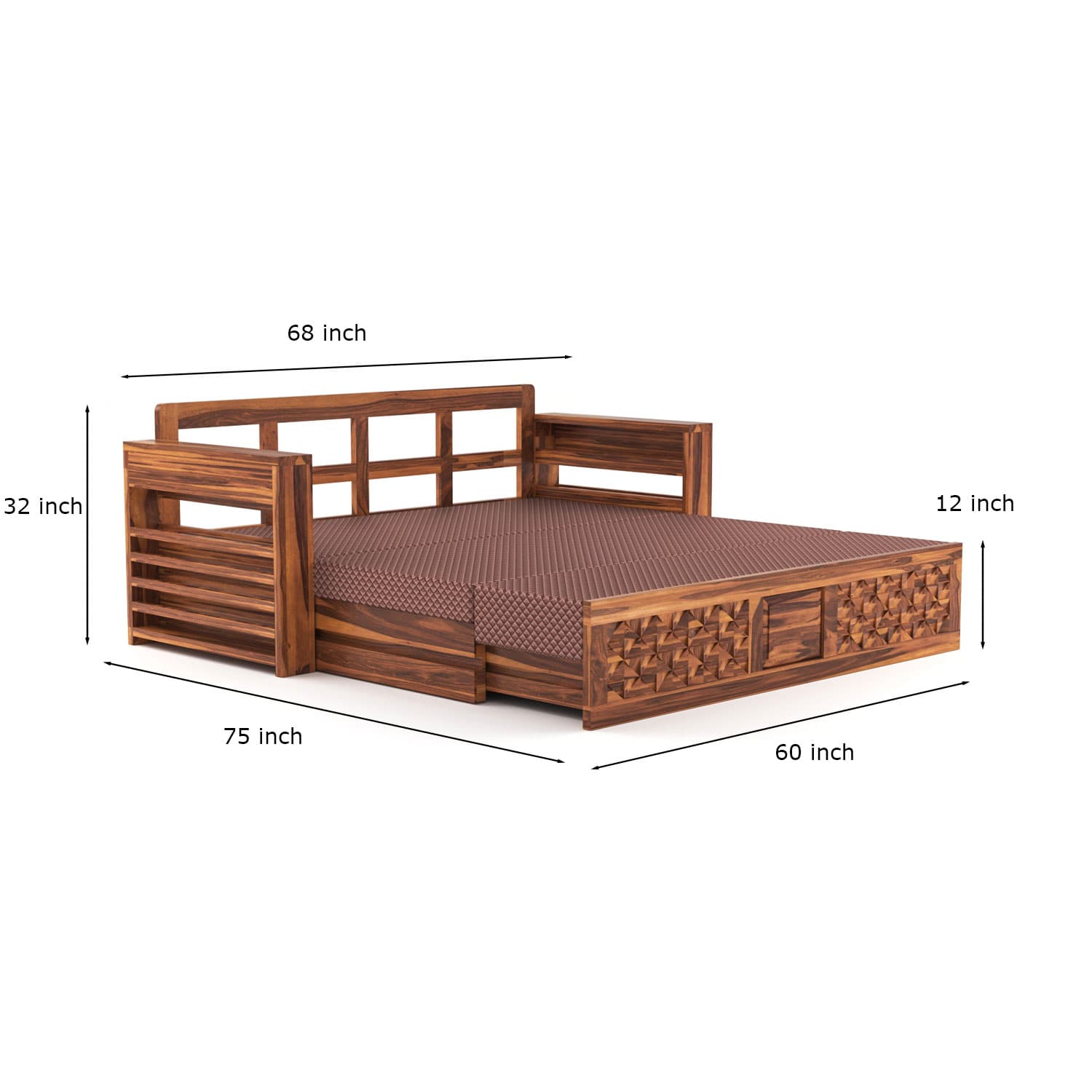 Shisham Wood 3-seater Sofa with Mandala-Craft - Ethnic - Honey - image 4