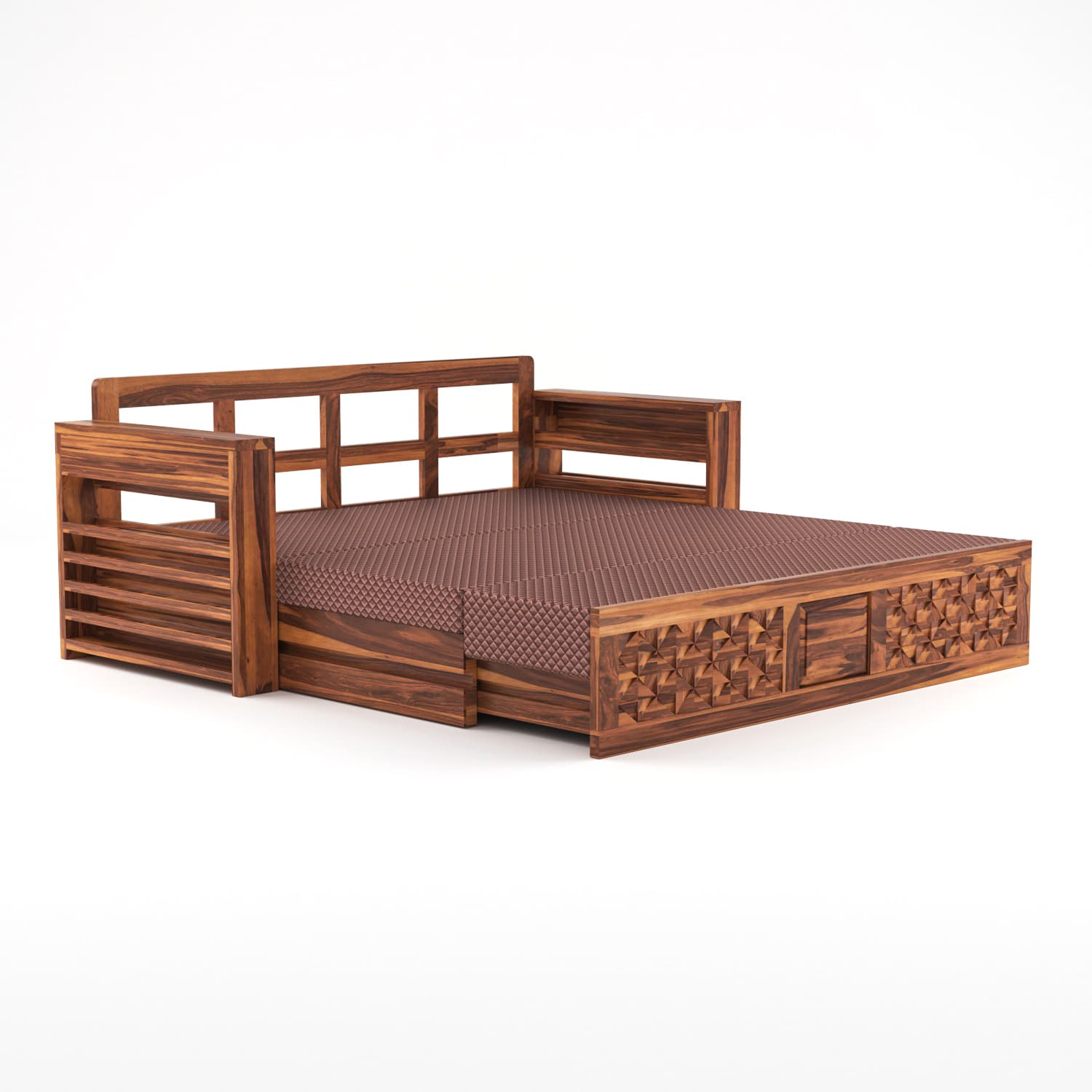 Shisham Wood 3-seater Sofa with Mandala-Craft - Ethnic - Honey - image 8