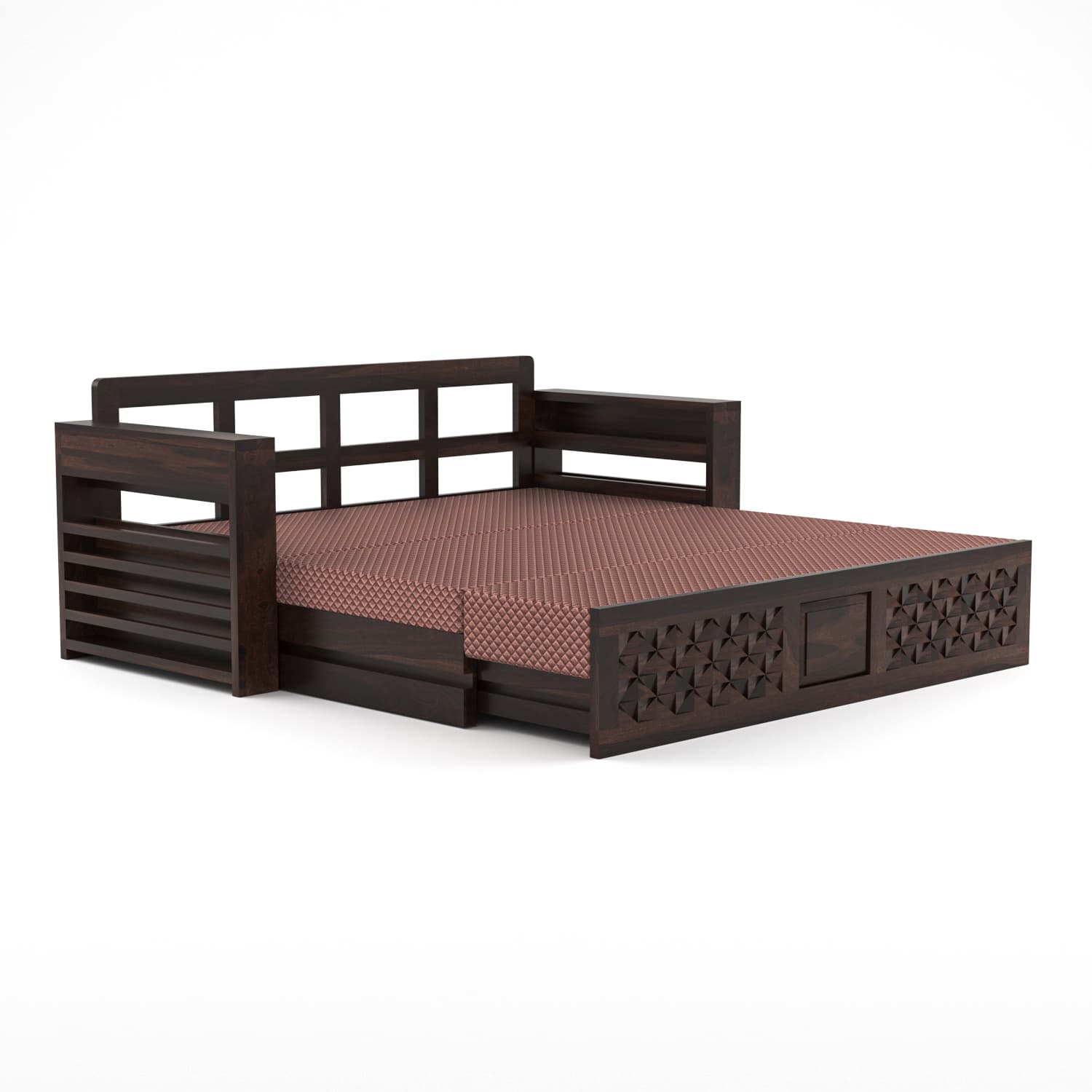Shisham Wood 3-seater Sofa with Mandala-Craft - Ethnic - Walnut - image 3