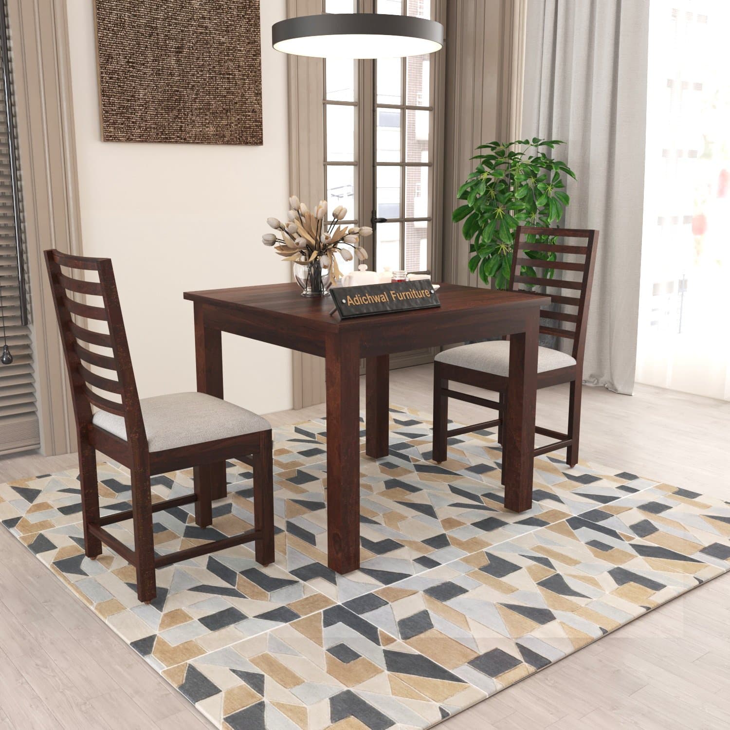 Solid Sheesham Wood 2 Seater Dining Table Set with Cushioned Chairs for Dining Room | Living Room | Home & Office | Wooden Dining Table for Hotels Restaurant (2 Seater, Walnut)