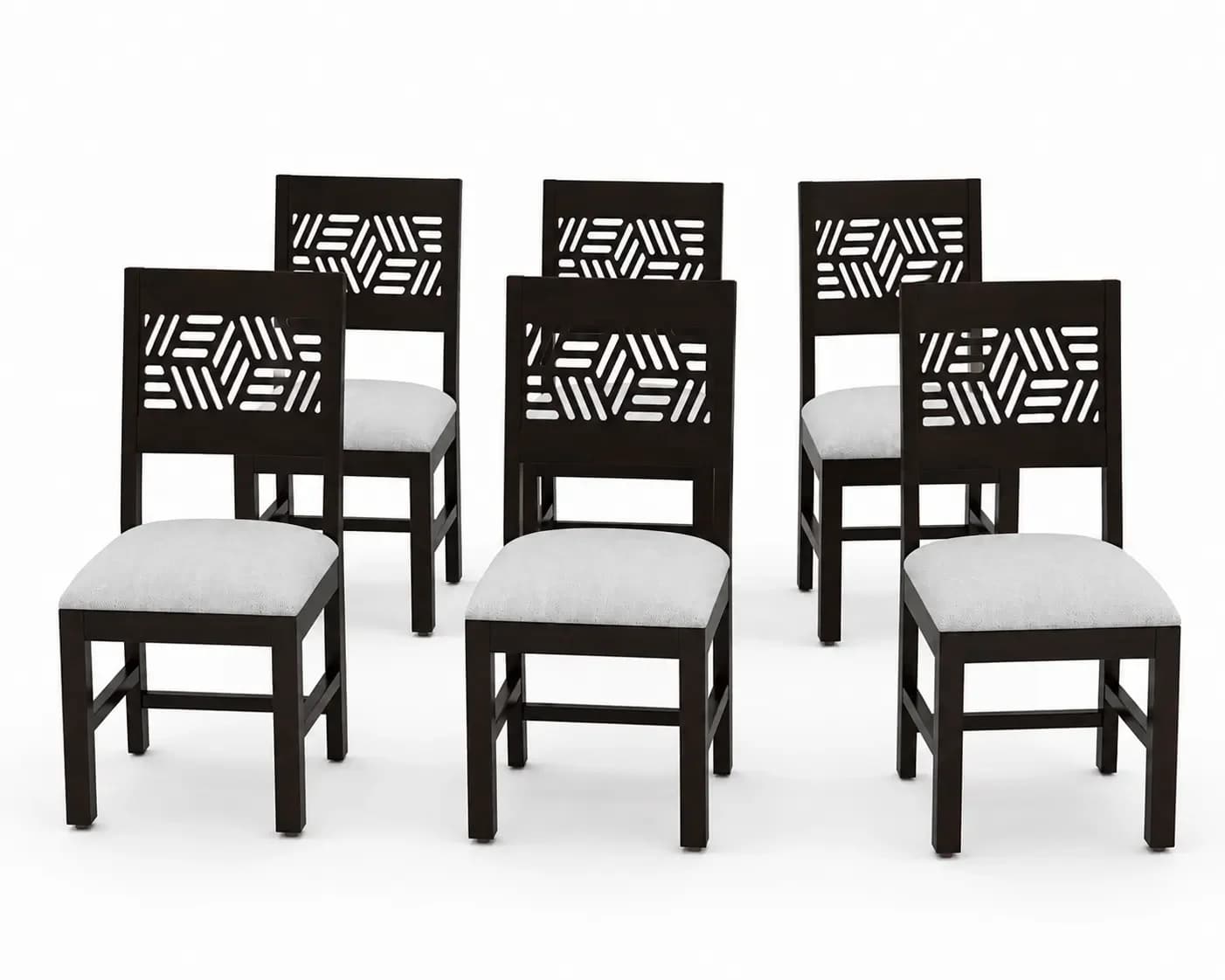 Solid Sheesham Wood Floral Jali Back Dining Chair – Set of 6, Walnut