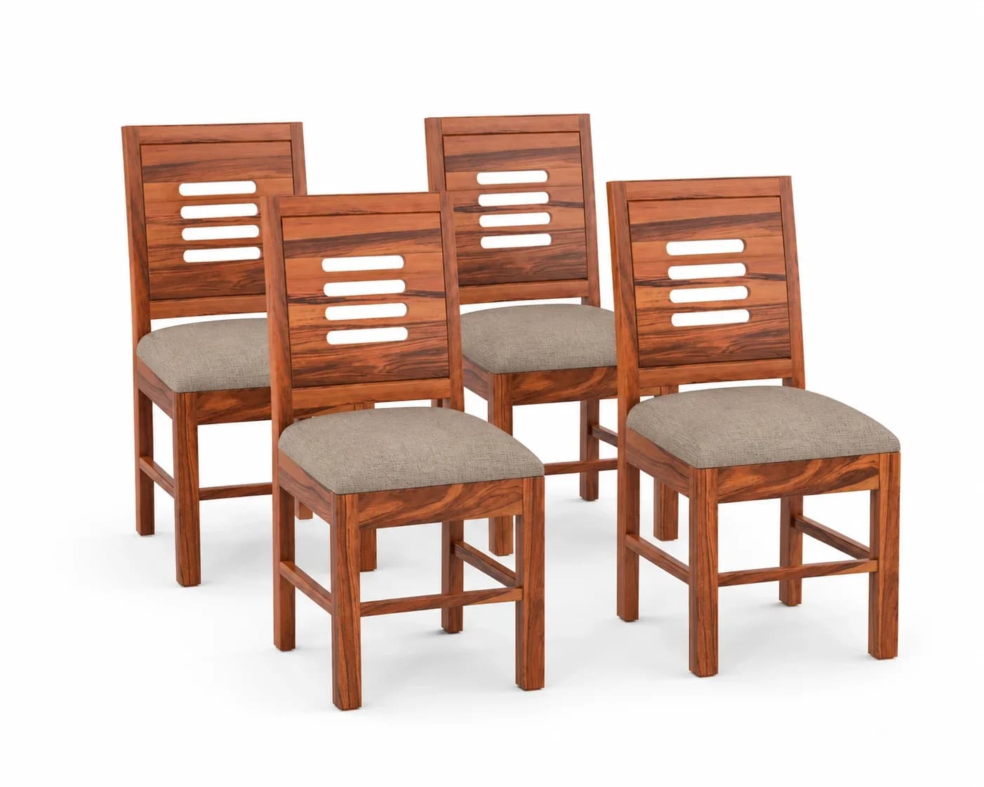 Solid Sheesham Wood Cut-Out Back Dining Chair – Set of 4, Honey