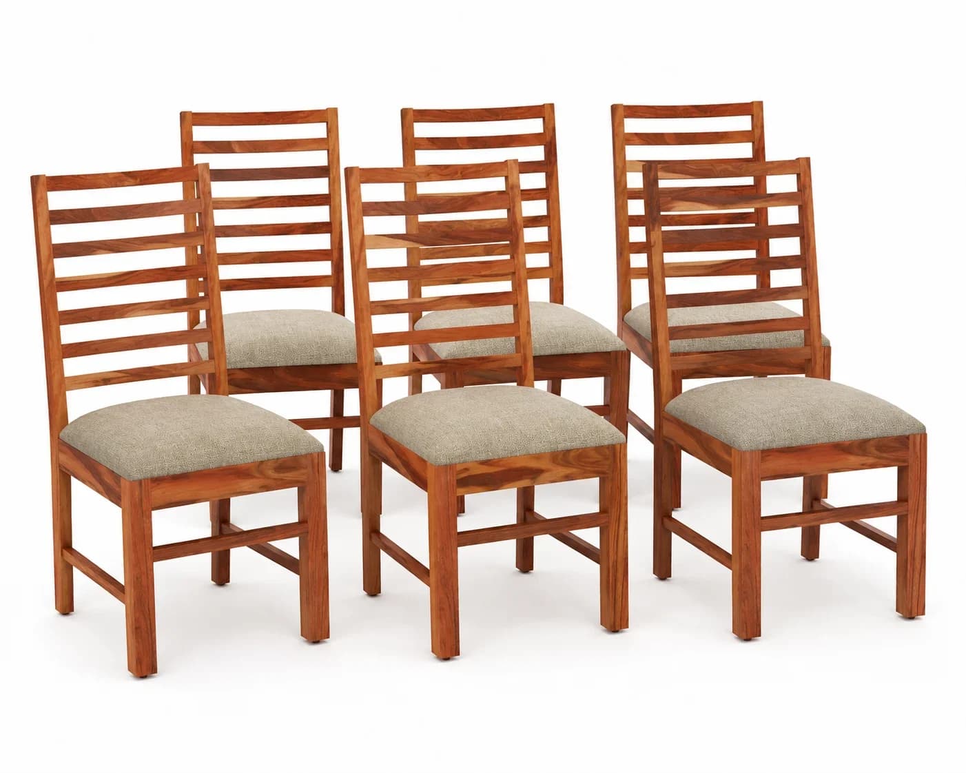 Solid Sheesham Wood Ladder Back Dining Chair – Set of 6, Honey