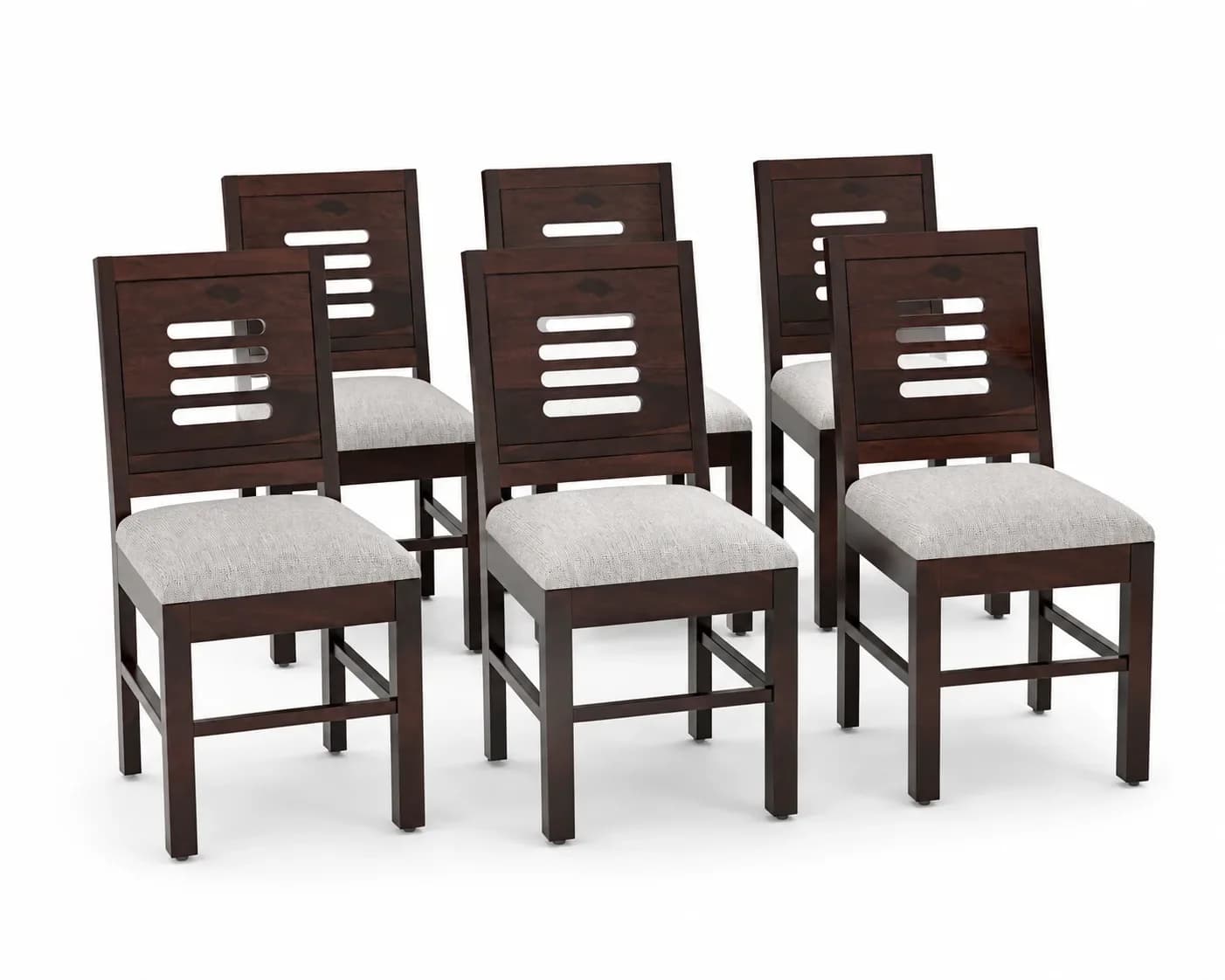 Solid Sheesham Wood Cut-Out Back Dining Chair – Set of 6, Walnut