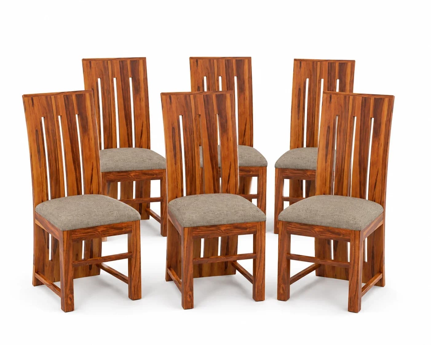 Solid Sheesham Wood Vertical Slat Back Dining Chair – Set of 6, Honey