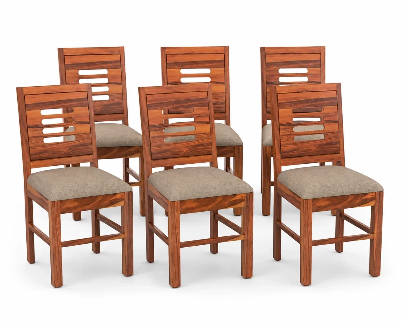 Solid Sheesham Wood Cut-Out Back Dining Chair – Set of 6, Honey