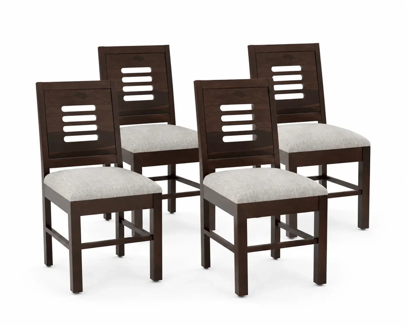 Solid Sheesham Wood Cut-Out Back Dining Chair – Set of 4, Walnut