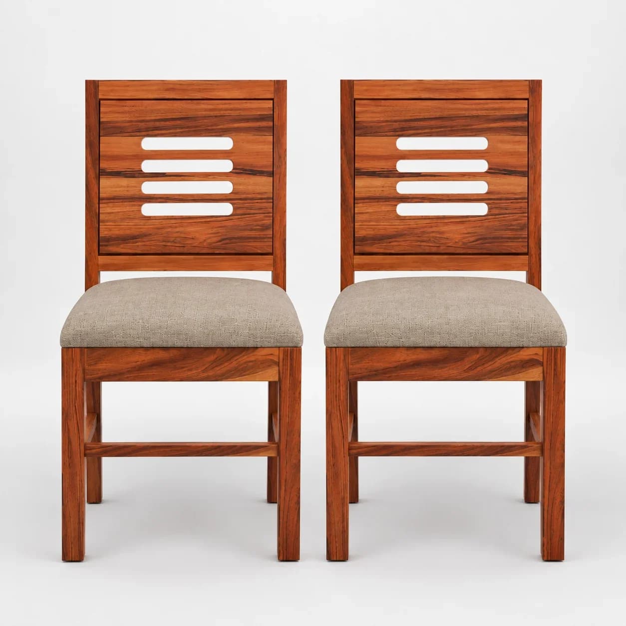 Solid Sheesham Wood Cut-Out Back Dining Chair – Set of 2, Honey