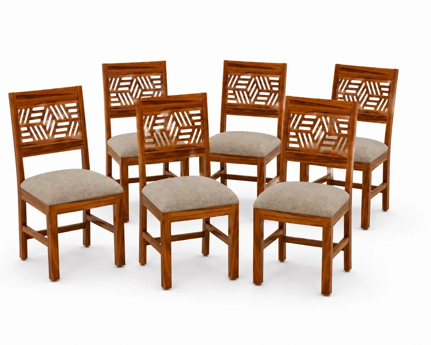 Solid Sheesham Wood Floral Jali Back Dining Chair – Set of 6, Honey