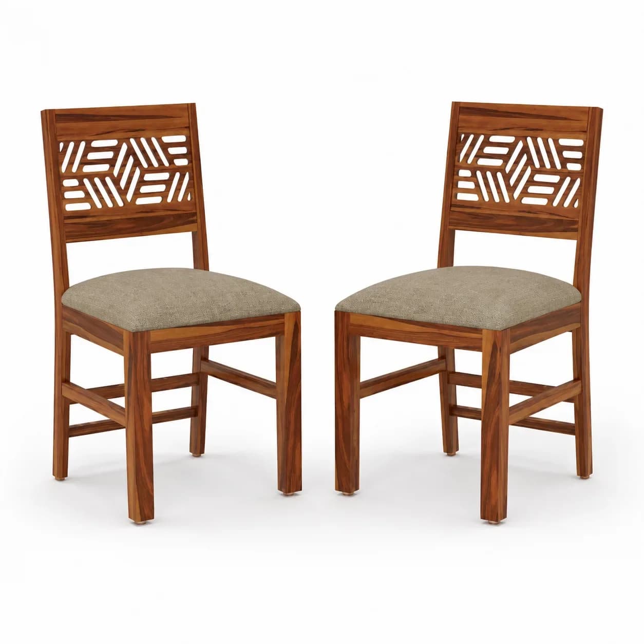 Solid Sheesham Wood Floral Jali Back Dining Chair – Set of 2, Honey