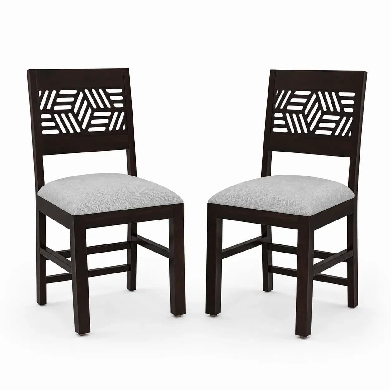 Solid Sheesham Wood Floral Jali Back Dining Chair – Set of 2, Walnut