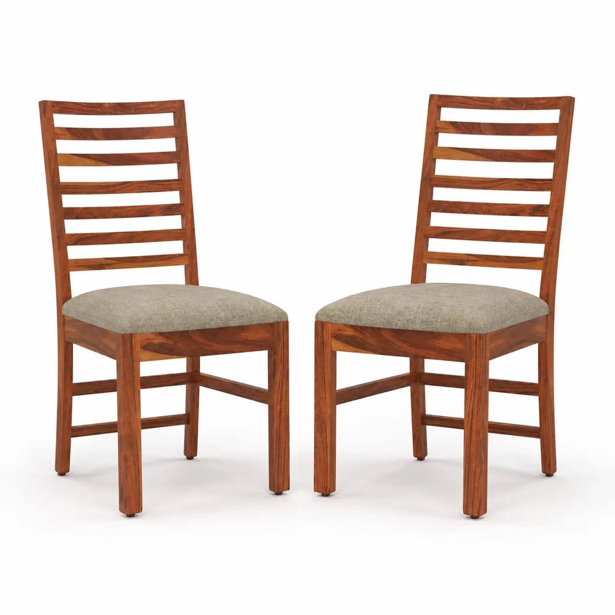 Solid Sheesham Wood Ladder Back Dining Chair – Set of 2, Honey