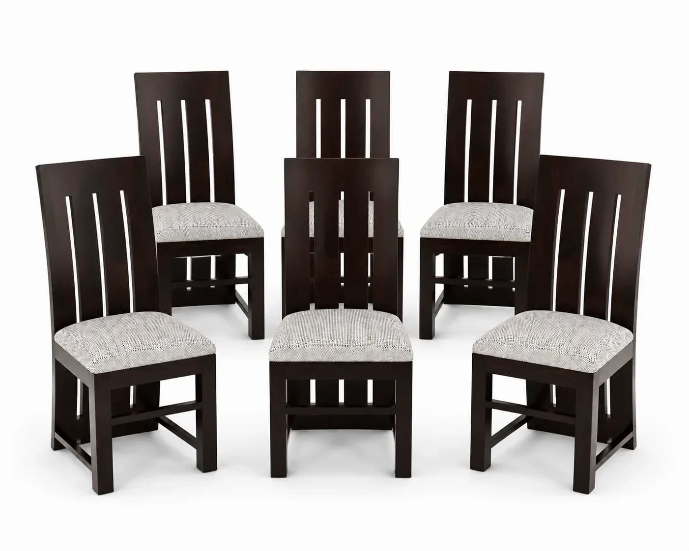 Solid Sheesham Wood Vertical Slat Back Dining Chair – Set of 6, Walnut