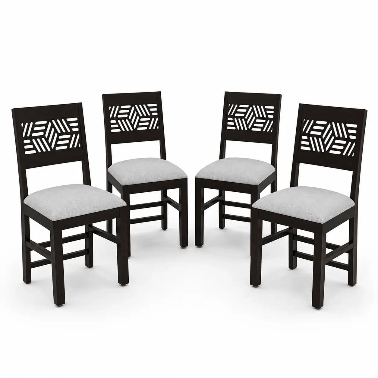 Solid Sheesham Wood Floral Jali Back Dining Chair – Set of 4, Walnut