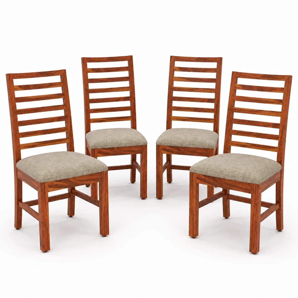 Solid Sheesham Wood Ladder Back Dining Chair – Set of 4, Honey