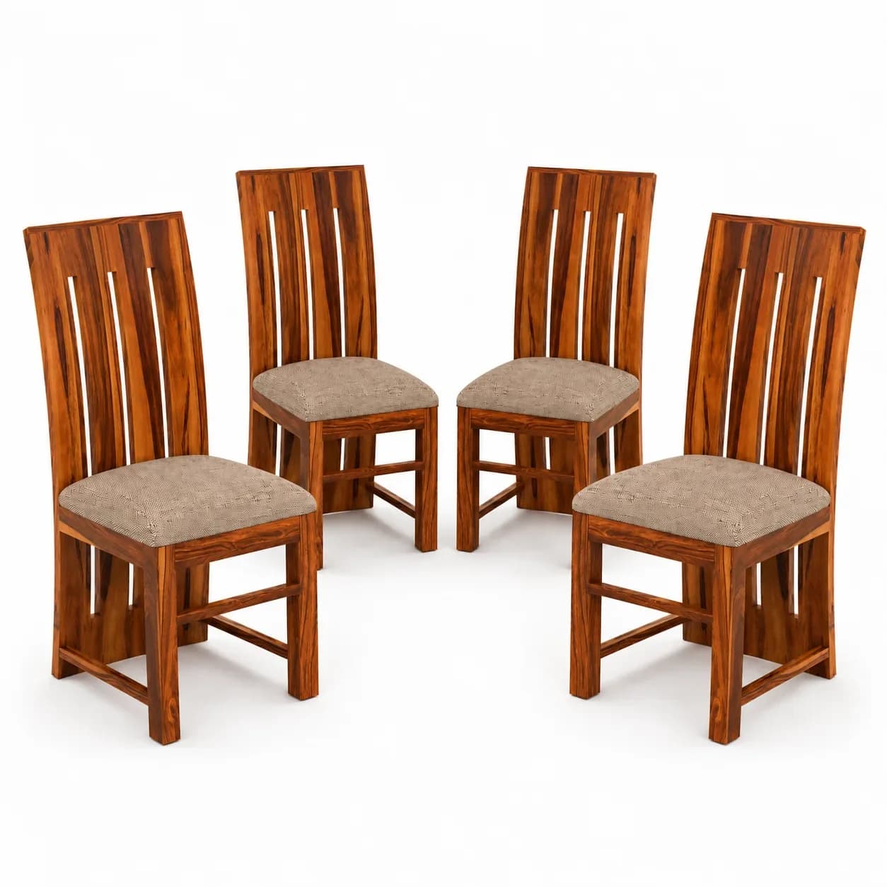 Solid Sheesham Wood Vertical Slat Back Dining Chair – Set of 4, Honey