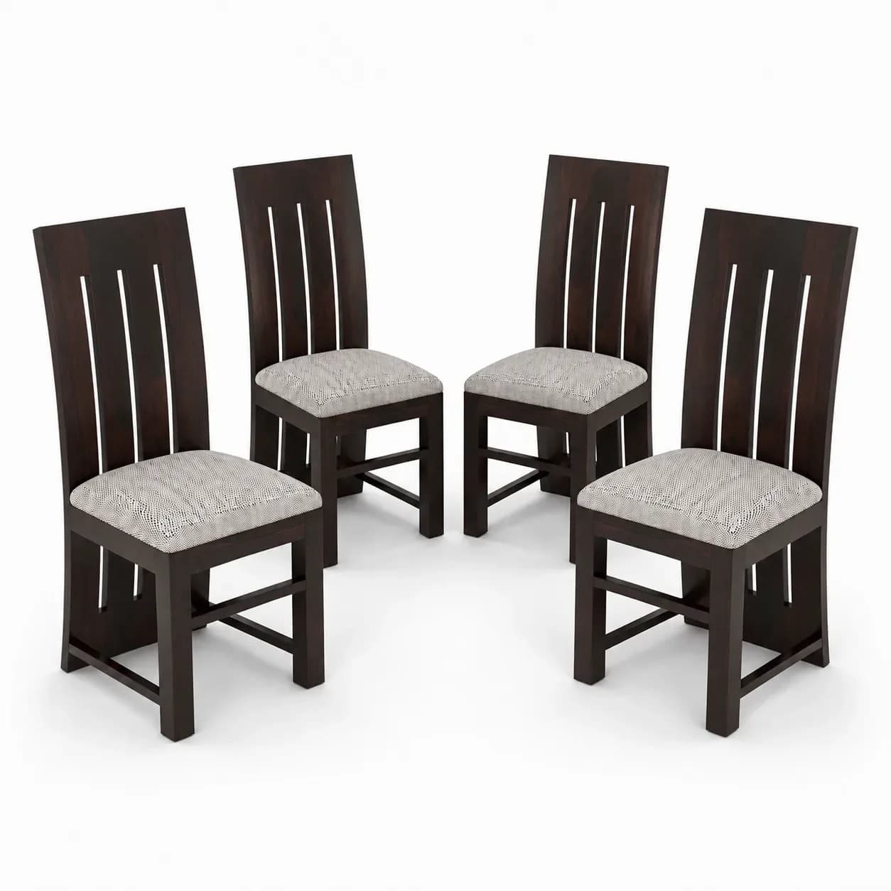 Solid Sheesham Wood Vertical Slat Back Dining Chair – Set of 4, Walnut