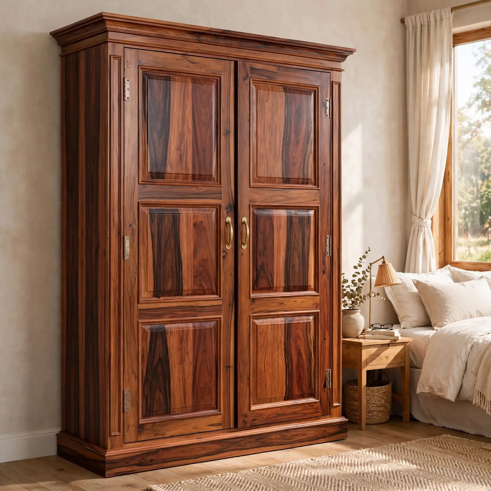 Sheesham Wood 2 Door Wardrobe - Honey Finish