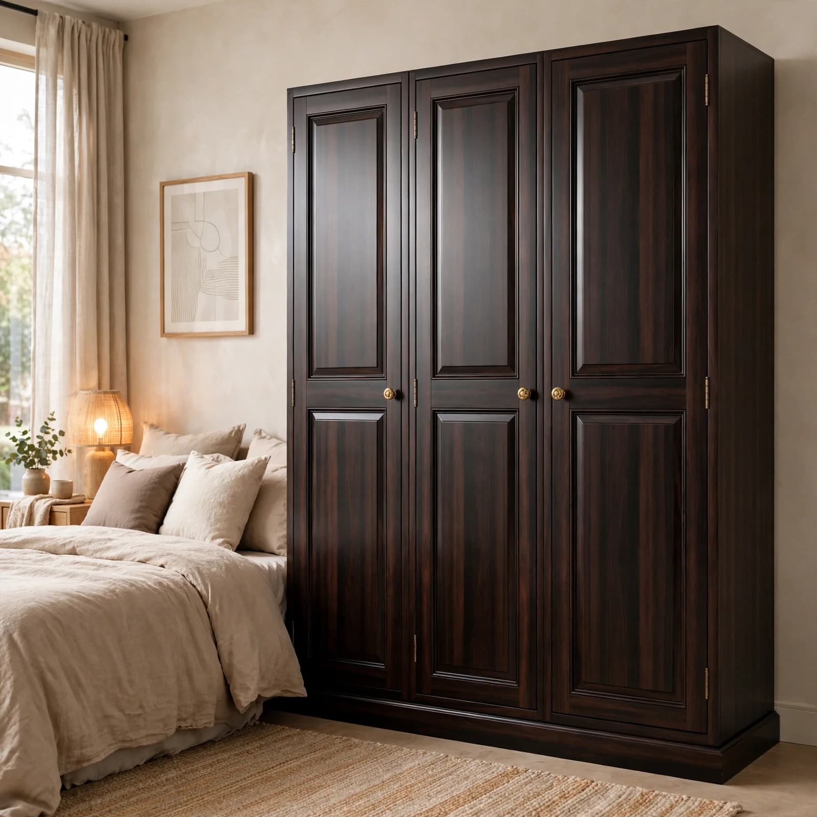 Sheesham Wood 3 Door Wardrobe - Walnut Finish