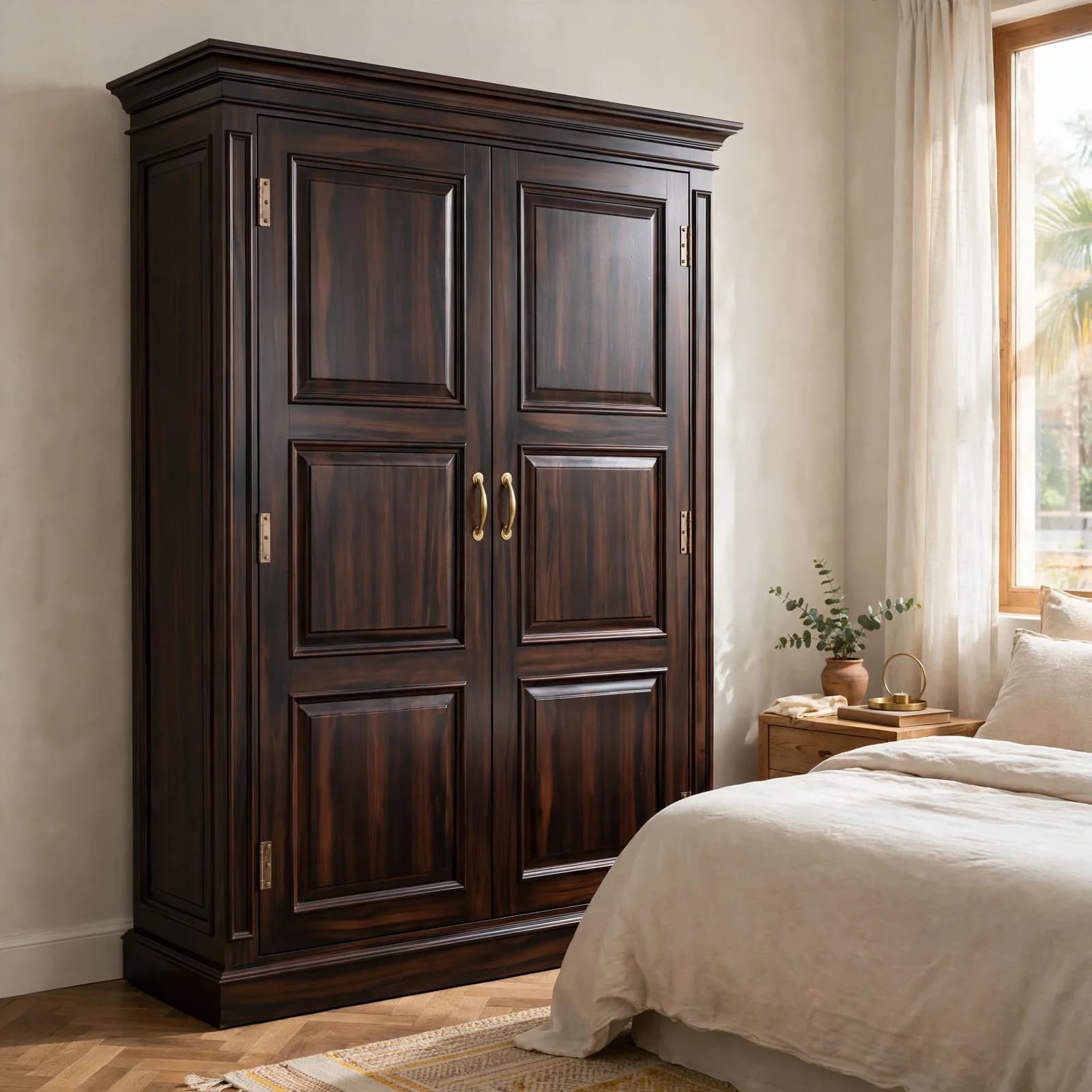Sheesham Wood 2 Door Wardrobe - Walnut Finish