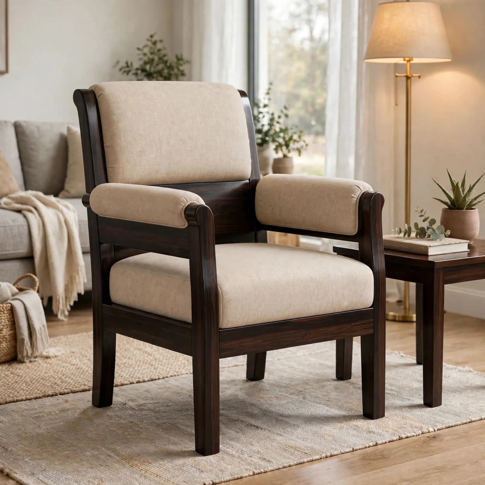 Sheesham Wood Armchair - Walnut Finish