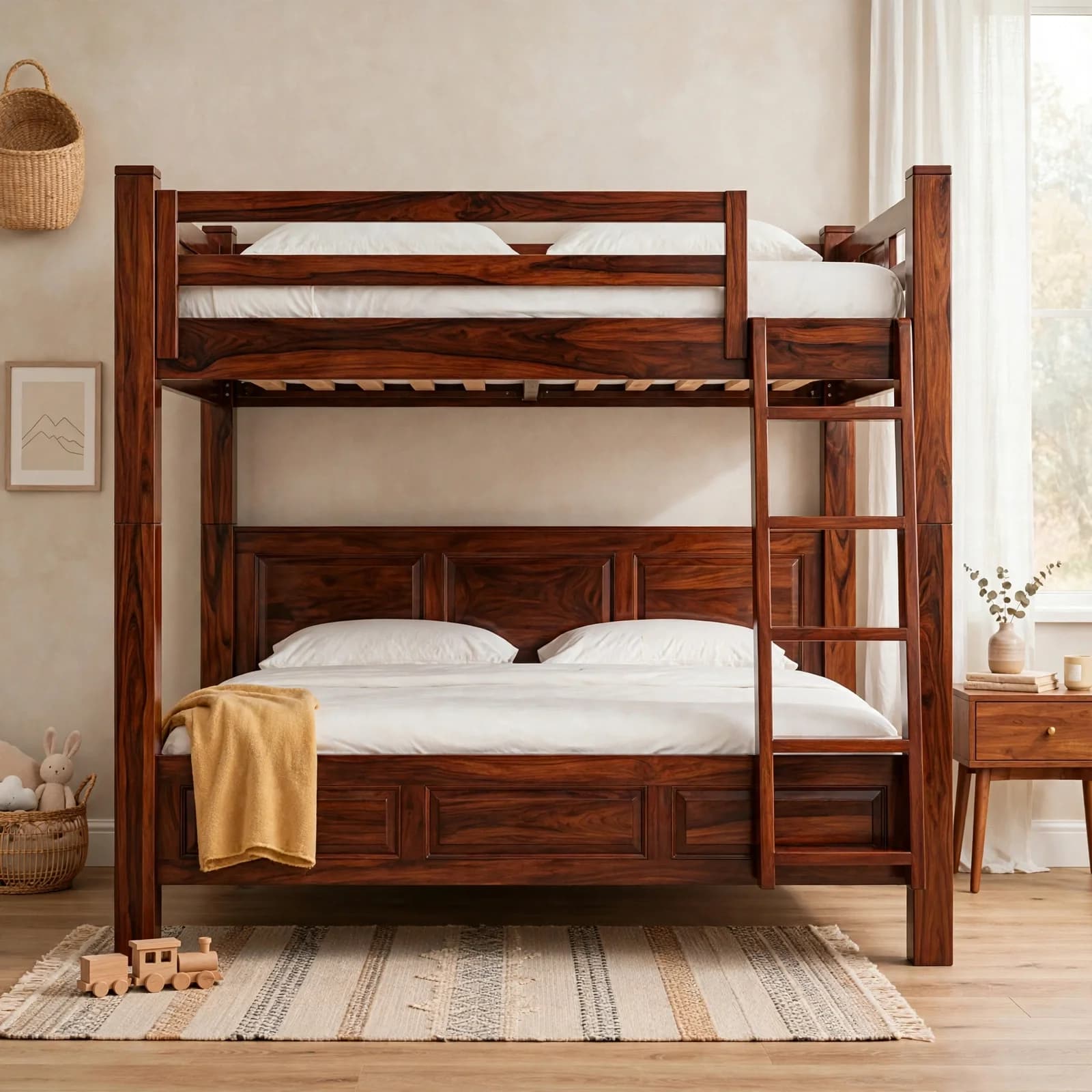 Sheesham Wood Bunk Bed - Honey Finish